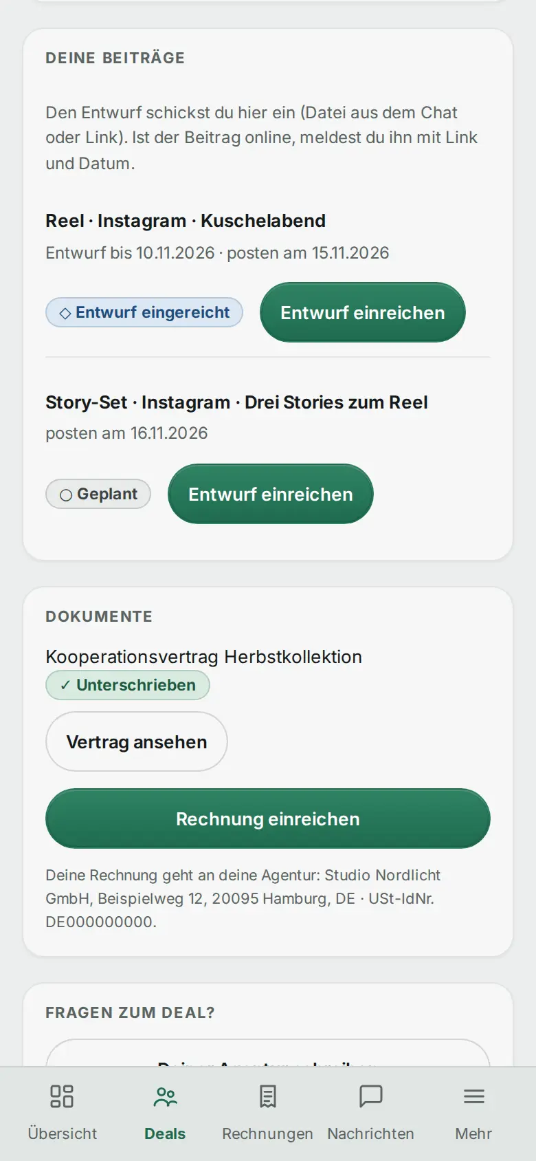 Creator-Portal am Handy: Entwurf einreichen.