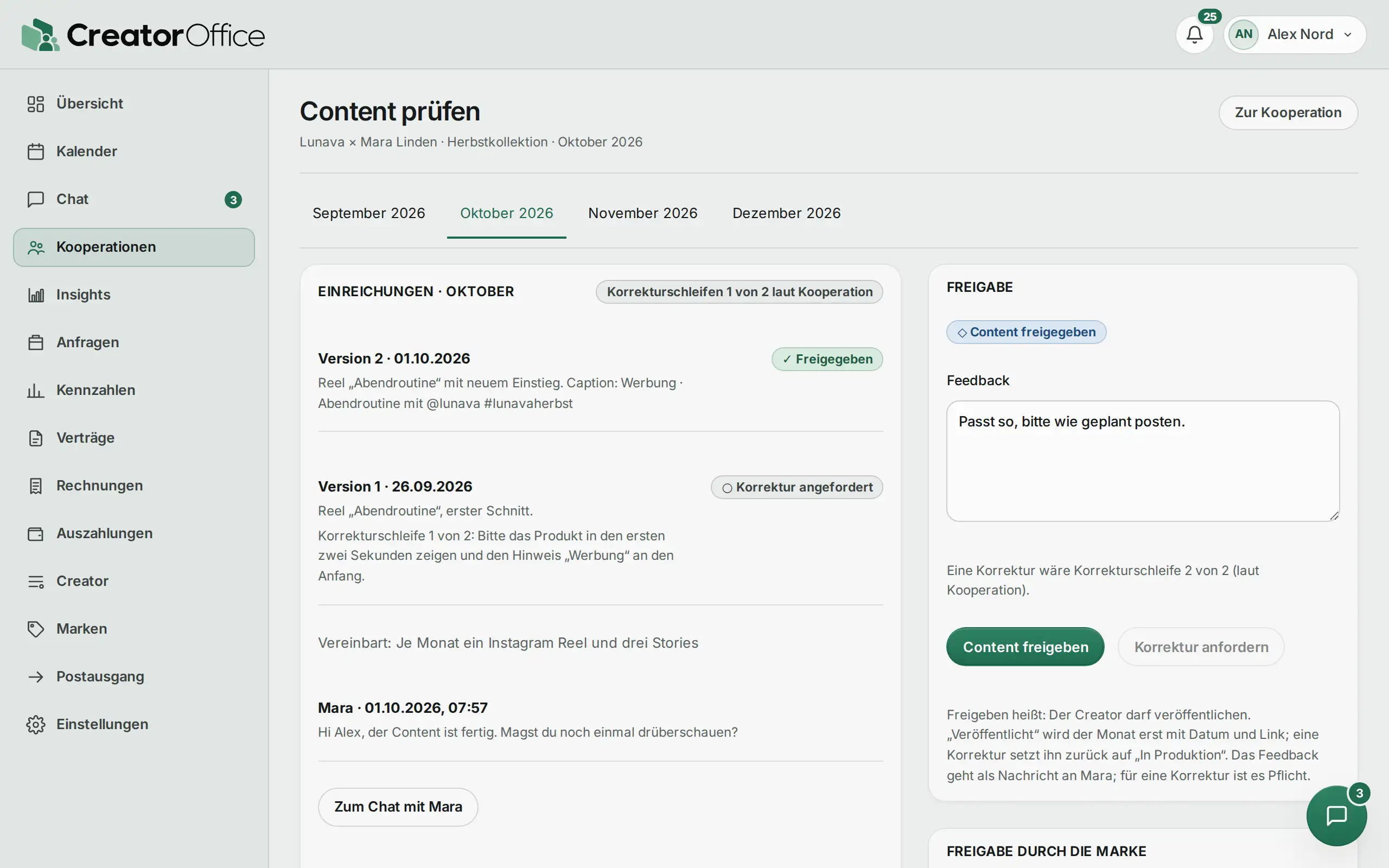 Agentur-Portal: Content prüfen und freigeben.