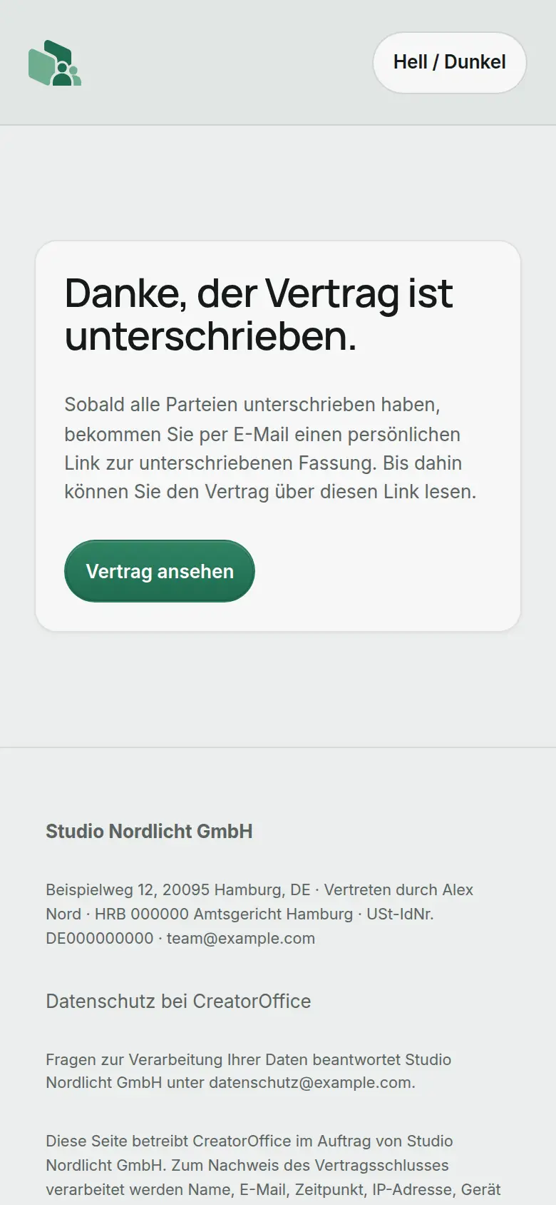 Signierseite am Handy: Vertrag unterschrieben.